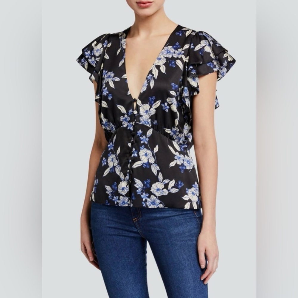 Veronica Beard The Polly Navy and White  Floral Top 4